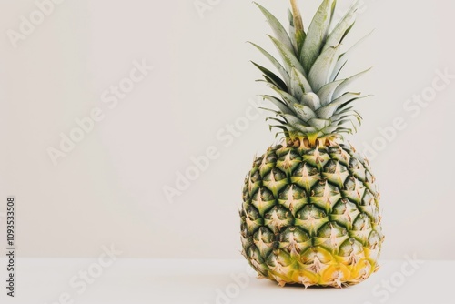 A fresh pineapple sitting on a clean white table photo