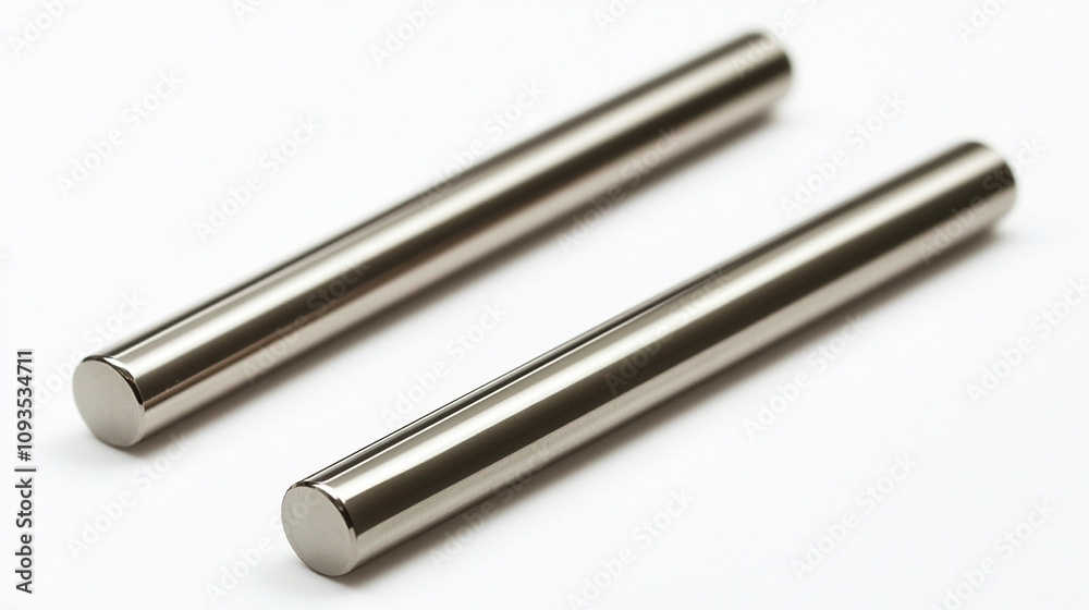 Two polished metal rods on white background. Two polished metal rods on white background.