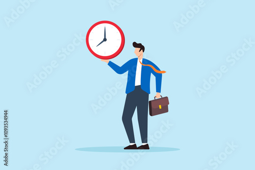 Flat illustration of punctual businessman hold clock symbolizing precise timing and being on schedule