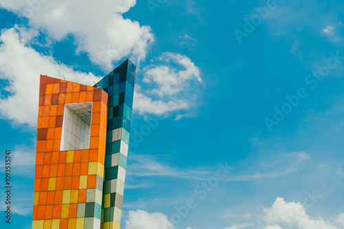 Barranquilla, Atlantico, Colombia. October 22, 2024: Window to the world with blue sky.
