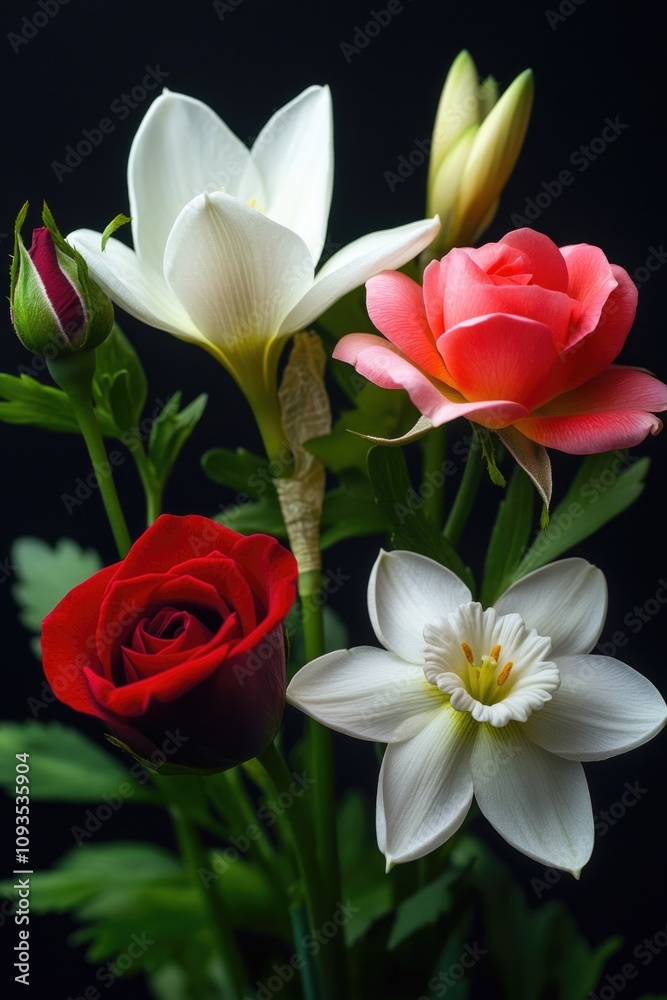 A beautiful bouquet of fresh flowers in a decorative vase, perfect for home decor or gift giving A beautiful bouquet of fresh flowers in a decorative vase, perfect for home decor or gift giving