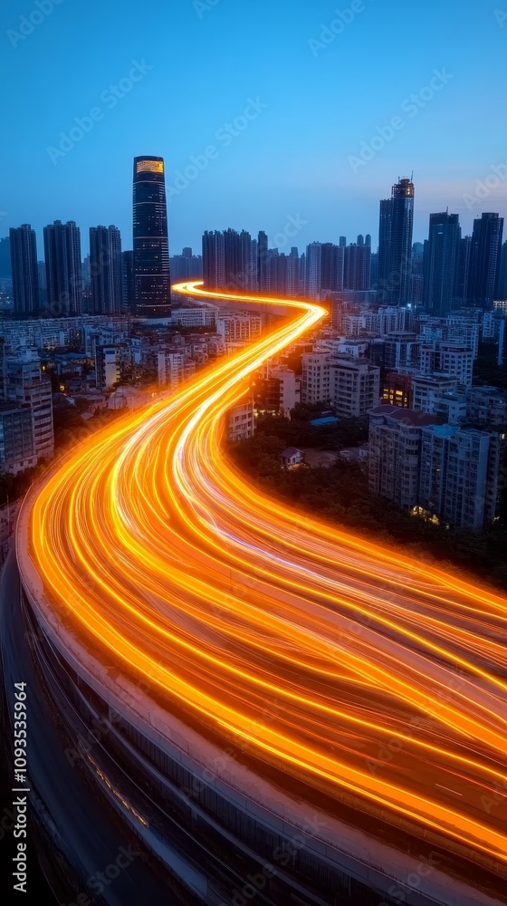 Fototapeta premium City Highway Night Lights Urban Traffic Flow Speed Transportation