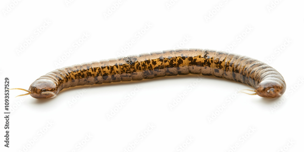 Single earthworm isolated on a white background, emphasizing nature and ecology. high quality Single earthworm isolated on a white background, emphasizing nature and ecology. high quality