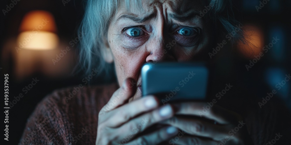 Mature Woman in Focus, Using Smartphone at Night Mature Woman in Focus, Using Smartphone at Night