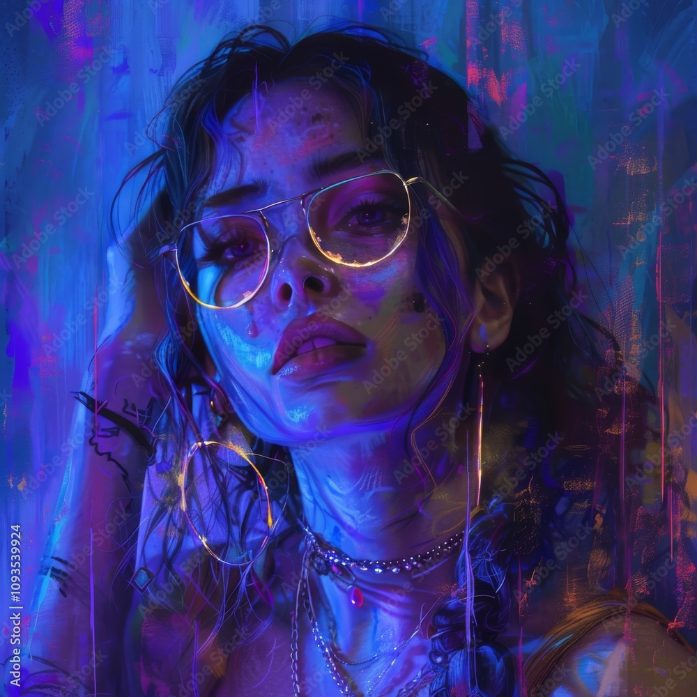 Neon lights and the girl with glasses Neon lights and the girl with glasses
