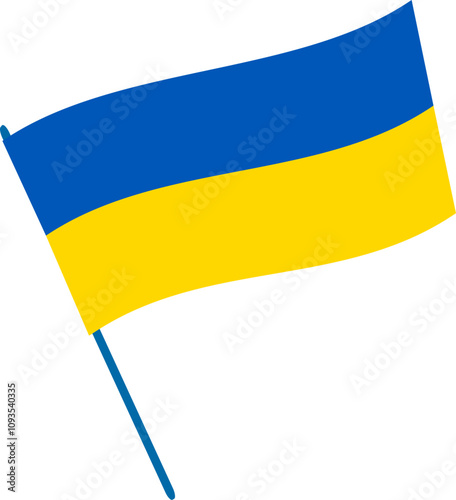 The national flag of Ukraine on a flagpole.  Vector illustration with transparent background	
