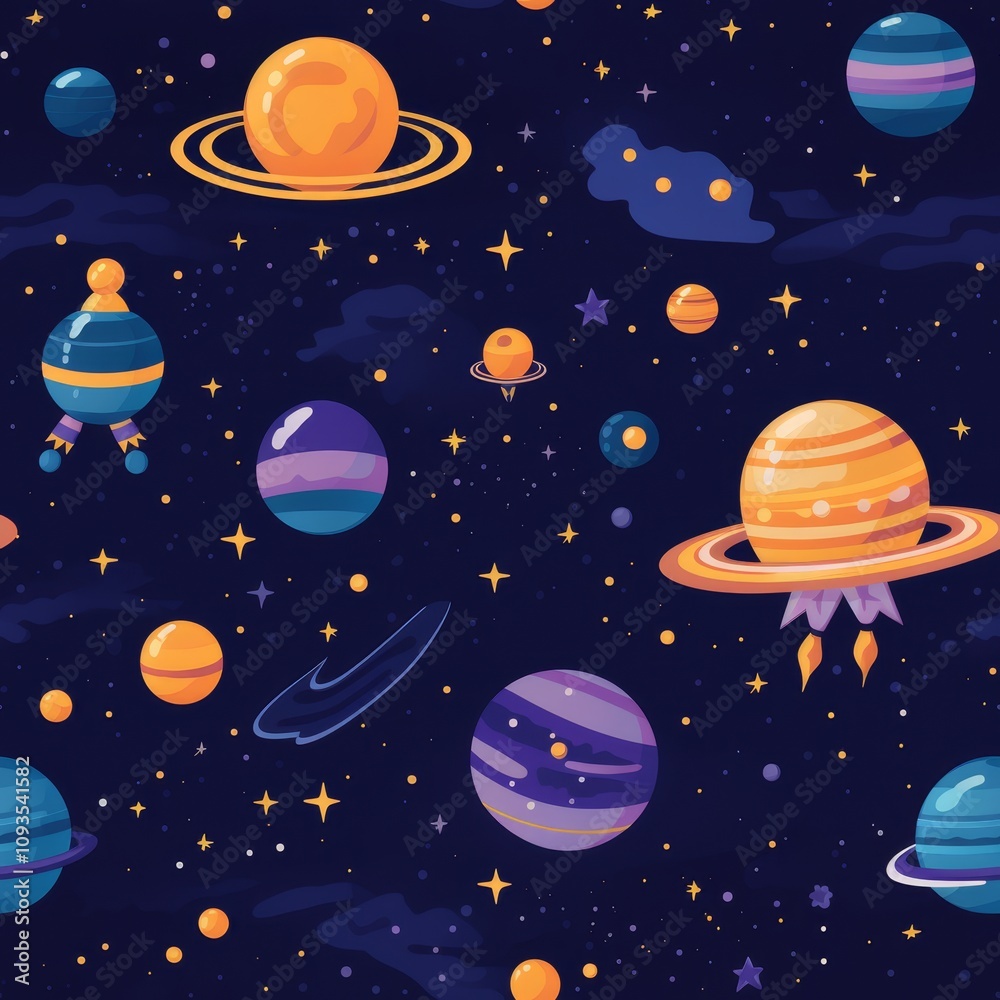 Rocket launching into a starry sky  minimalist design with shades of purple, blue, and yellow