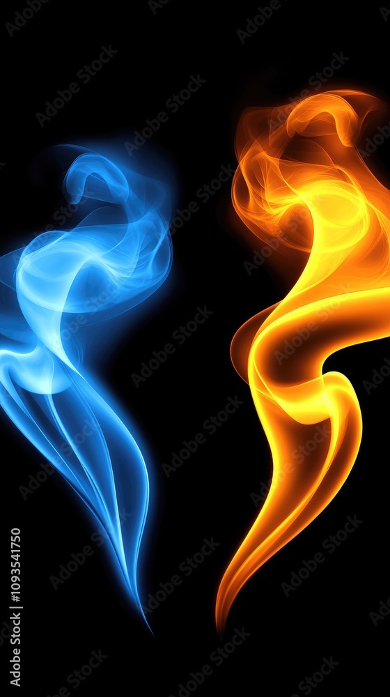 Dynamic waves of blue and orange swirl gracefully against a dark backdrop, capturing the essence of innovation and elegance. This abstract design is perfect for enhancing digital creativity