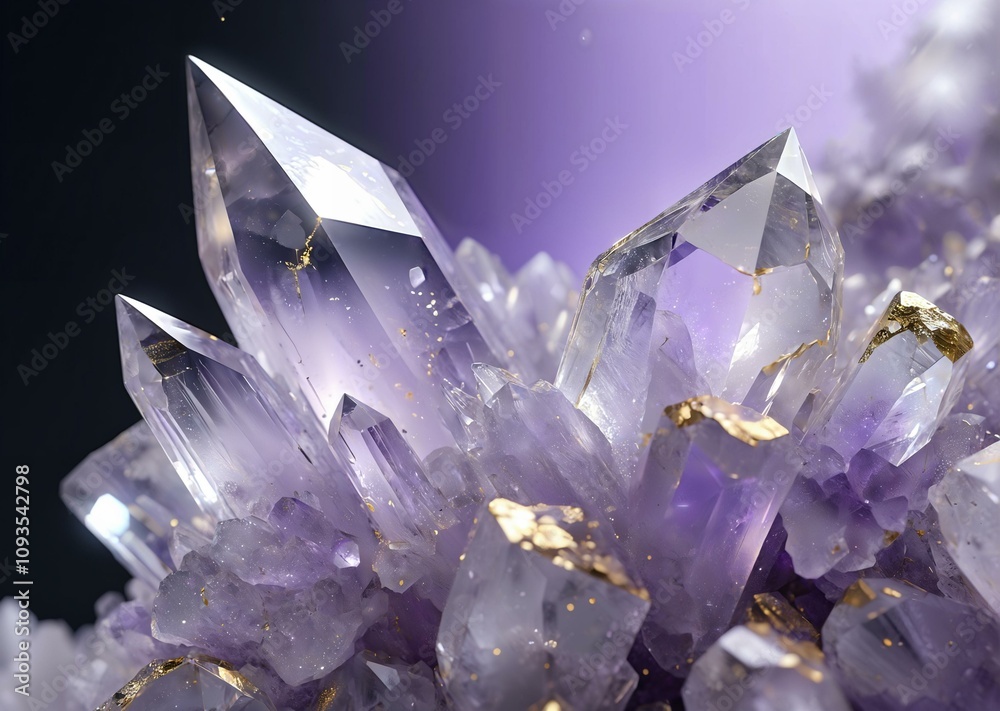 Obraz premium Ethereal Quartz Crystal with Lavender and Gold Inclusions in Soft Light