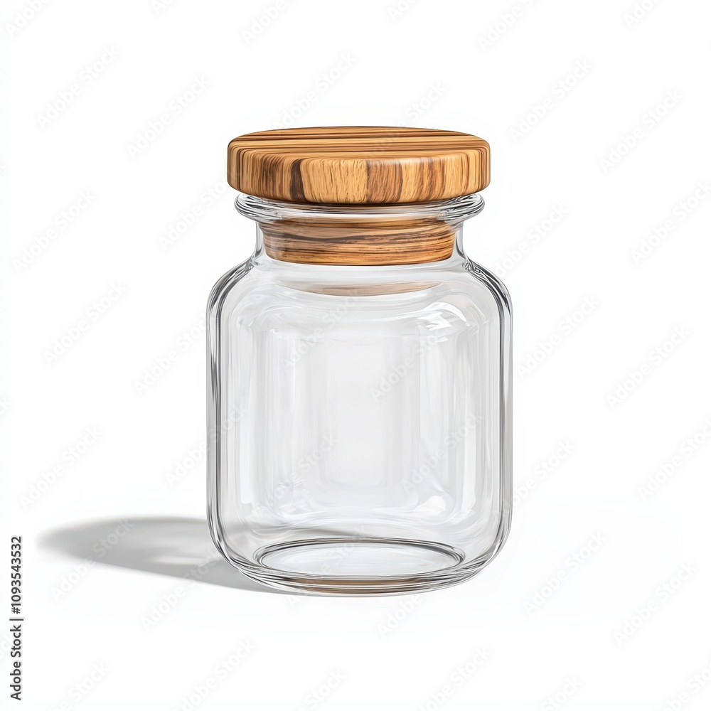 A clear, glass jar with a wooden lid, perfect for storage and organization, ideal for kitchen or decorative use. A clear, glass jar with a wooden lid, perfect for storage and organization, ideal for kitchen or decorative use.
