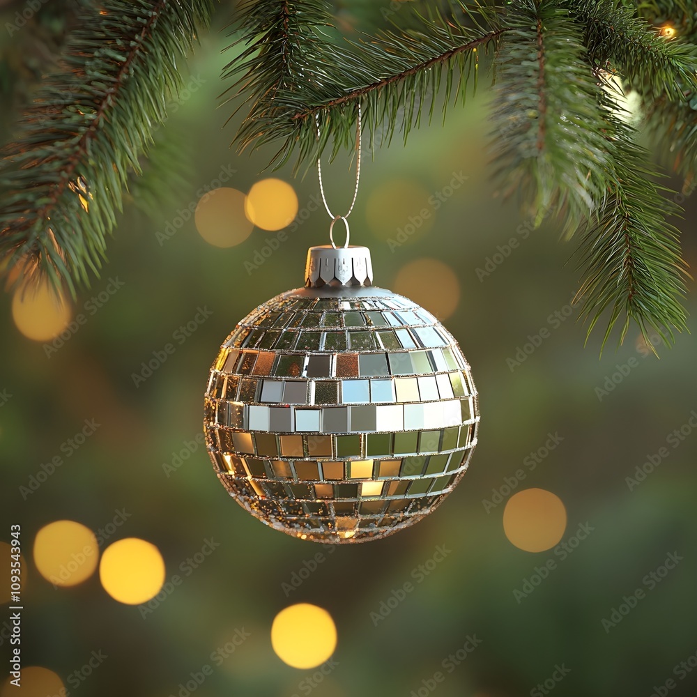 Obraz premium small disco ball on Christmas tree in form of bauble