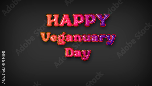 Happy Veganuary with plastic effect on gray background