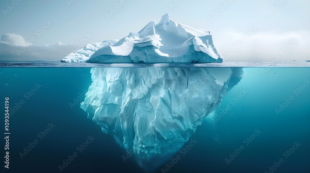 Obraz premium culture and values: iceberg beneath above and below the surface in clear waters