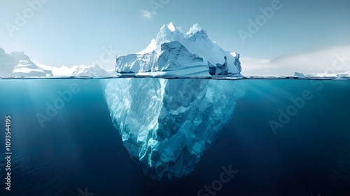 iceberg in polar region floating in clear water with bigger part under the surface photo