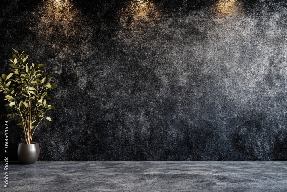 A simple still life of a plant in a vase placed on a gray concrete floor A simple still life of a plant in a vase placed on a gray concrete floor