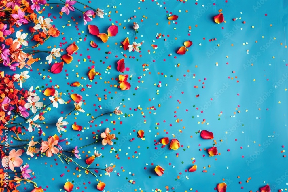 A bouquet of colorful flowers placed on a bright blue surface A bouquet of colorful flowers placed on a bright blue surface