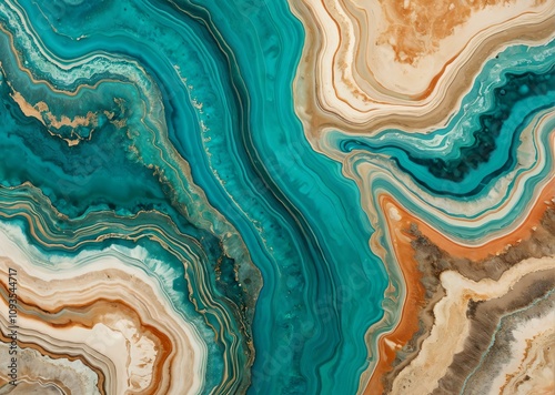 Chrysocolla Stone with Oceanic Tones Earthy Accents and Intricate Organic Patterns photo