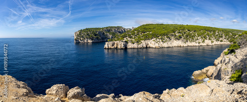 White cliffs above the azure coast on a sunny day, Calanques National Park, Provence, France