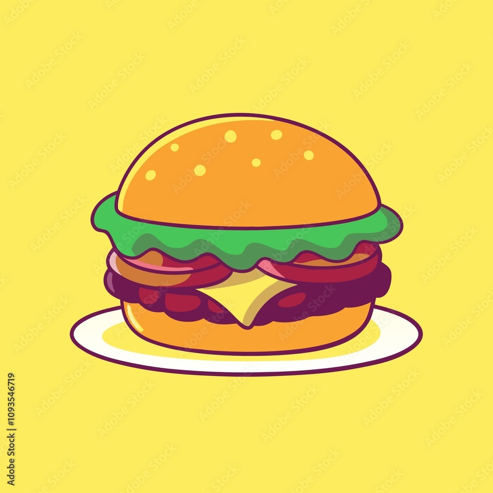 Burger Food Cartoon Icon Illustration Food Object Icon Isolated Flat Burger Food Cartoon Icon Illustration Food Object Icon Isolated Flat
