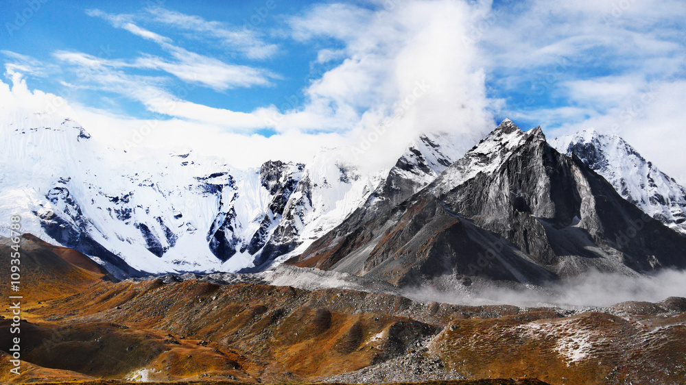 Himalaya high mountain landscape with peaks and glaciers Himalaya high mountain landscape with peaks and glaciers
