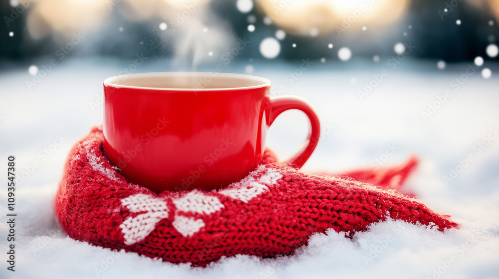 Fototapeta premium Mug Wrapped in Scarf with Tea