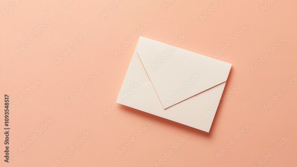 White envelope on pastel peach background White envelope on pastel peach background