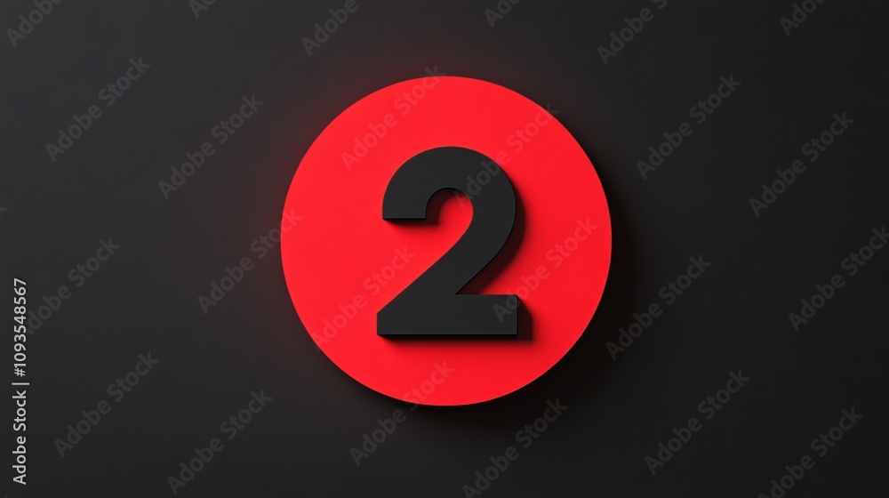 The image presents a red circle with a stylish black number two inside, against a dark backdrop, conveying modern and minimalist design elegance with clarity. The image presents a red circle with a stylish black number two inside, against a dark backdrop, conveying modern and minimalist design elegance with clarity.
