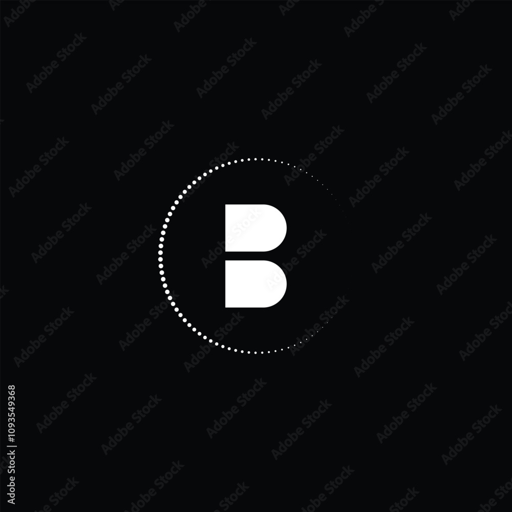 minimal white logo black background with the letter b inside a dotted circular border ideal for branding and modern design projects minimal white logo black background with the letter b inside a dotted circular border ideal for branding and modern design projects