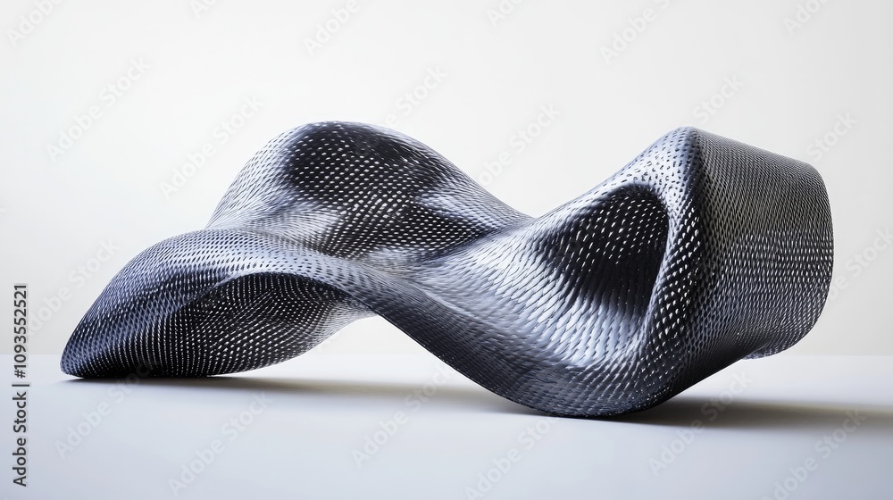 Abstract metallic sculpture, wavy, modern design.