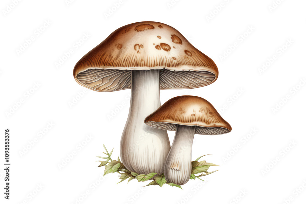 Fototapeta premium Mushroom Illustration: A stylish design isolated on a white background, highlighting the unique shape and texture of each mushroom