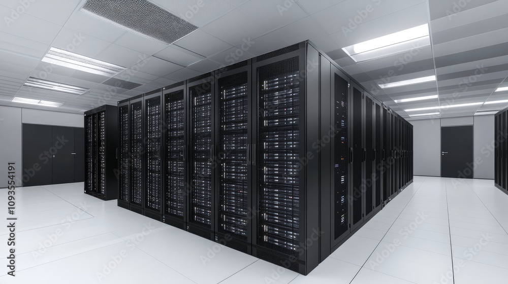 Modern data center with rows of servers. (1) Modern data center with rows of servers. (1)