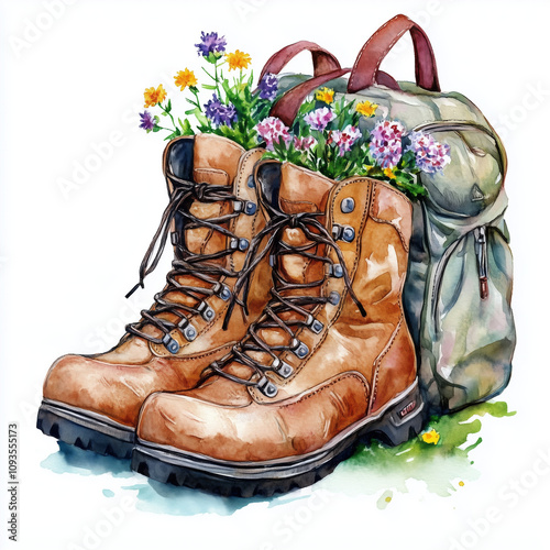 Hiking boots with flowers.