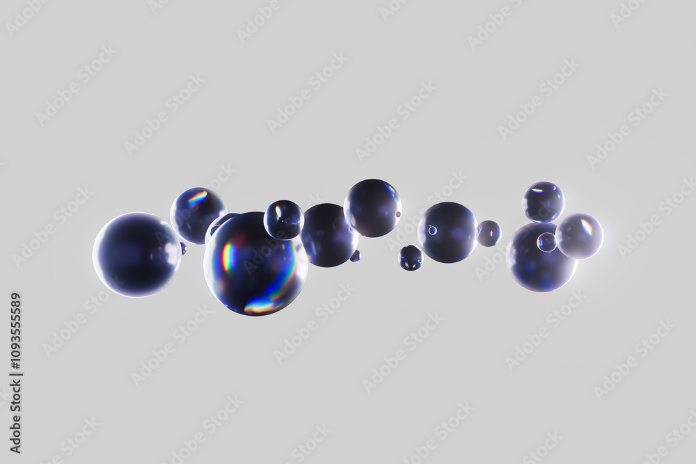 Fototapeta premium A series of blue spheres are floating in the air, 3d render illustration
