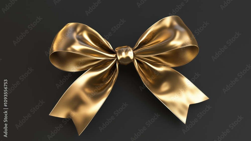 Golden bow with smooth texture is placed on a dark background highlighting elegance and luxury Golden bow with smooth texture is placed on a dark background highlighting elegance and luxury