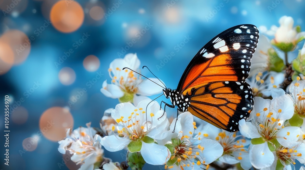 A butterfly sitting on top of a white flower A butterfly sitting on top of a white flower