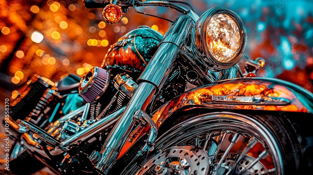 A close up of a motorcycle parked on the side of a road