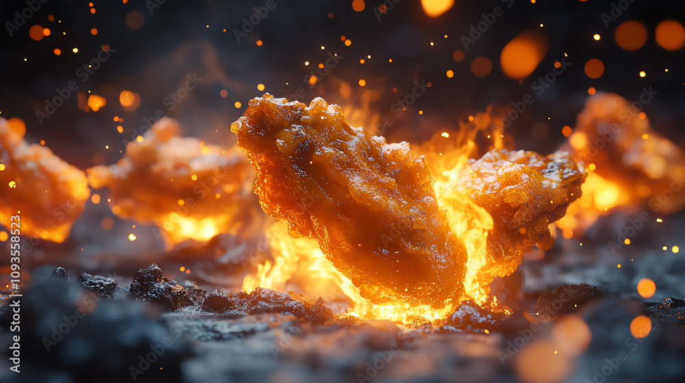 Fried chicken wings with golden crispy skin, soft warm lighting, ultrarealistic