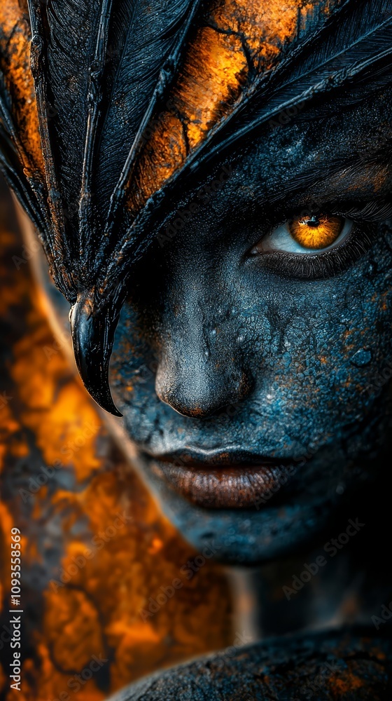 A close up of a woman's face with yellow eyes A close up of a woman's face with yellow eyes