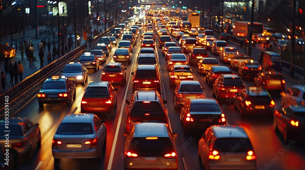 Night traffic jam on a city street, many cars at standstill. Night traffic jam on a city street, many cars at standstill.