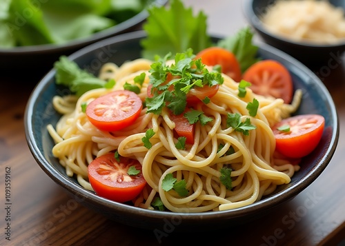 Ein paar Reisportionen und eine Gabel, das ist ein üblicher Salat in vielen asiatischen Ländern. photo