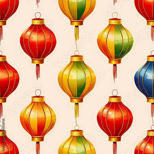 Beautiful chinese new year lanterns seamless pattern on an abstract background, design illustration wallpaper 