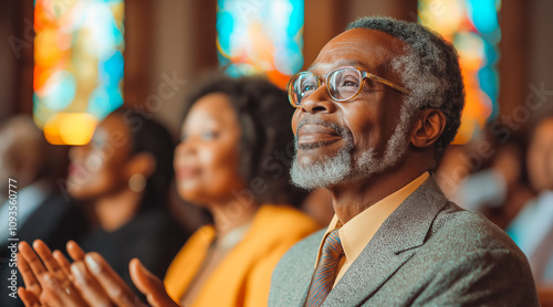 Congregation clapping along to gospel music in church