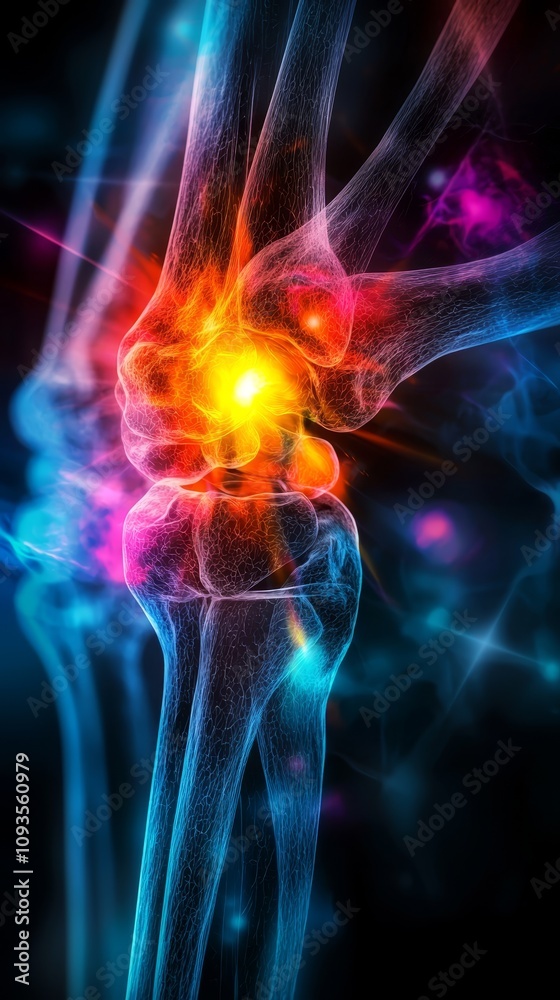 An illustration of a human knee with a painful joint An illustration of a human knee with a painful joint