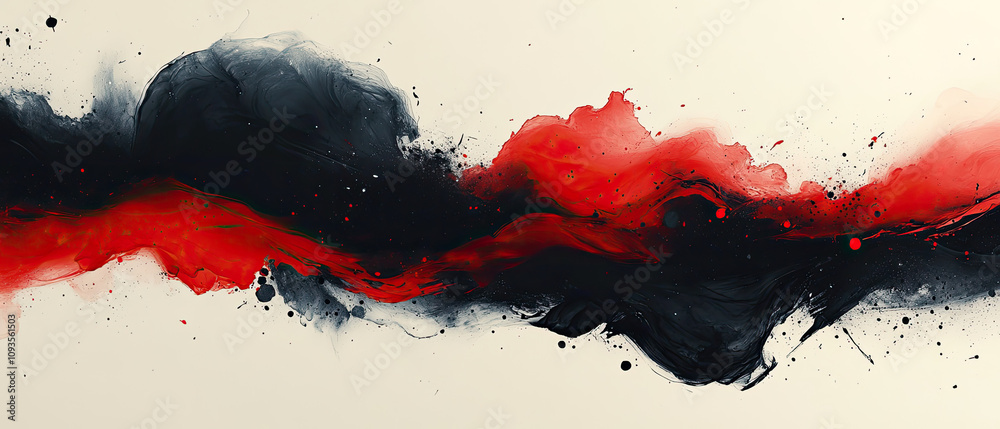 Abstract Red and Black Ink Splatter on White Background Abstract Red and Black Ink Splatter on White Background