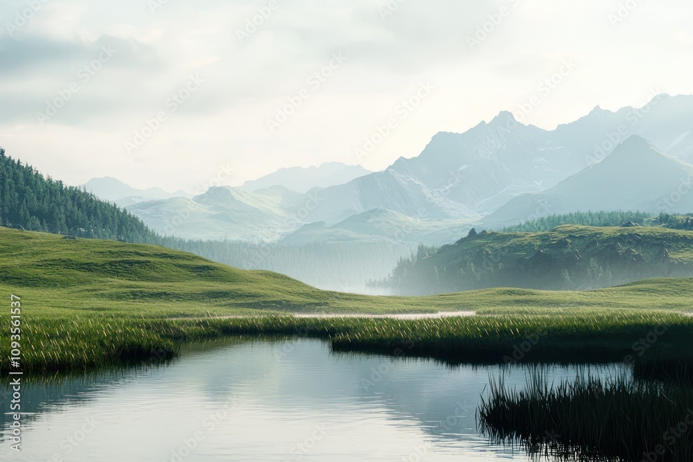Fototapeta premium Minimalist landscape render capturing serene beauty, perfect for calming wall art