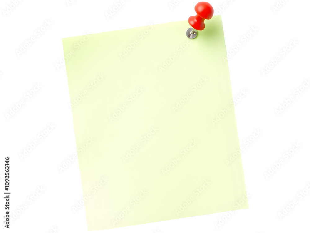 Blank pale yellow sticky note pinned with a red thumbtack. white transparent background Blank pale yellow sticky note pinned with a red thumbtack. white transparent background