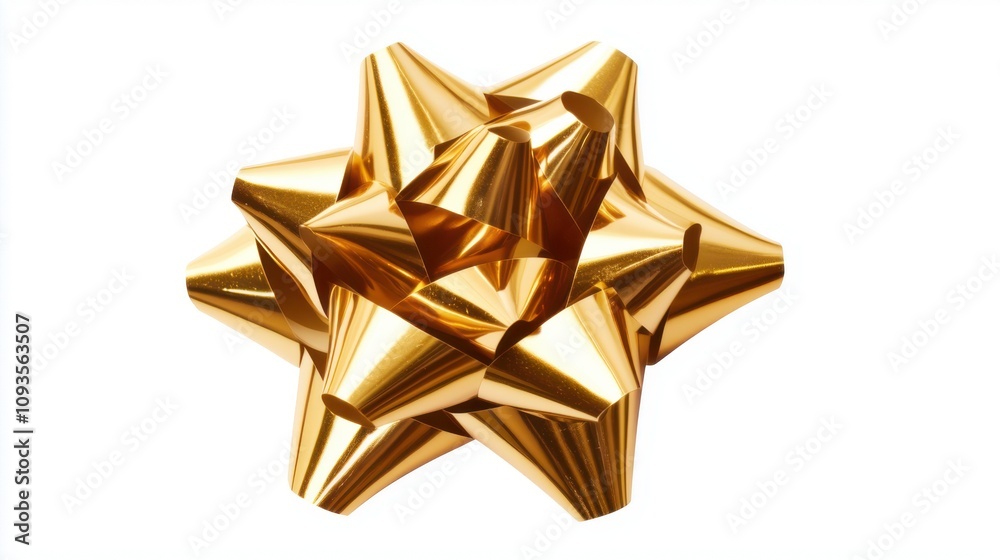 Gift wrapping bow with shiny golden finish on a clean white background Gift wrapping bow with shiny golden finish on a clean white background