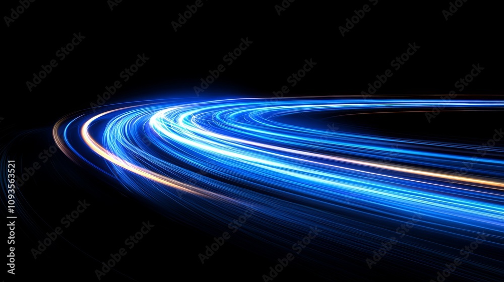 Sleek and dynamic curved blue light trails on a dark background convey speed and motion, capturing elements of futuristic travel and modern technology. Sleek and dynamic curved blue light trails on a dark background convey speed and motion, capturing elements of futuristic travel and modern technology.