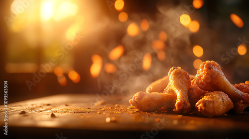 24 Pile of fried chicken legs, warm inviting light, ultrarealistic, appetizing detail photo