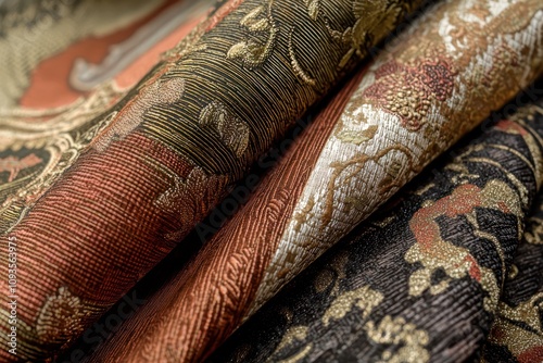Luxurious fabric-inspired wallpaper design featuring rich textures and patterns for elegant decor photo